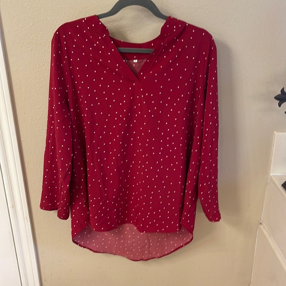 Red long sleeve shirt with shite polka dots Size:XL